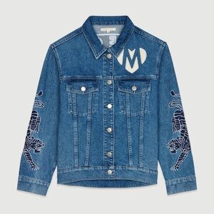 NWT Maje Baltiride Embroidered Graphic Denim Jacket